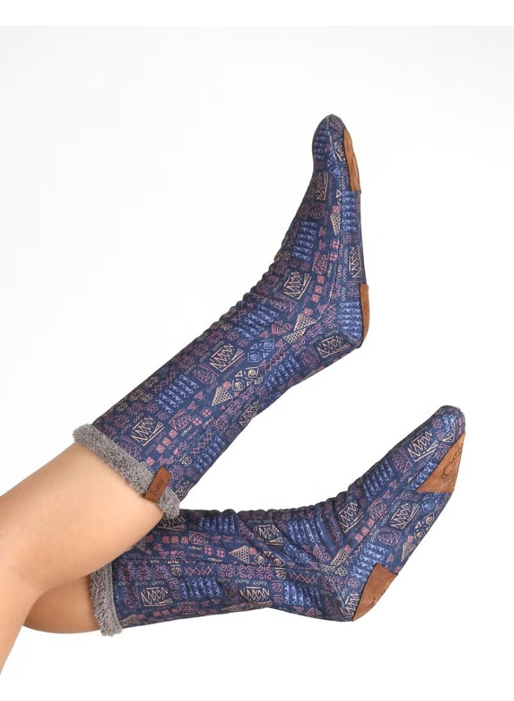 Hamur Dough Women's Colorful Patterned Winter Socks Anti-Slip Booties CRP-045 African Gray Wellsoft - Image 1